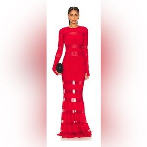 Norma Kamali Spliced Dress Fishtail Gown in Tiger Red